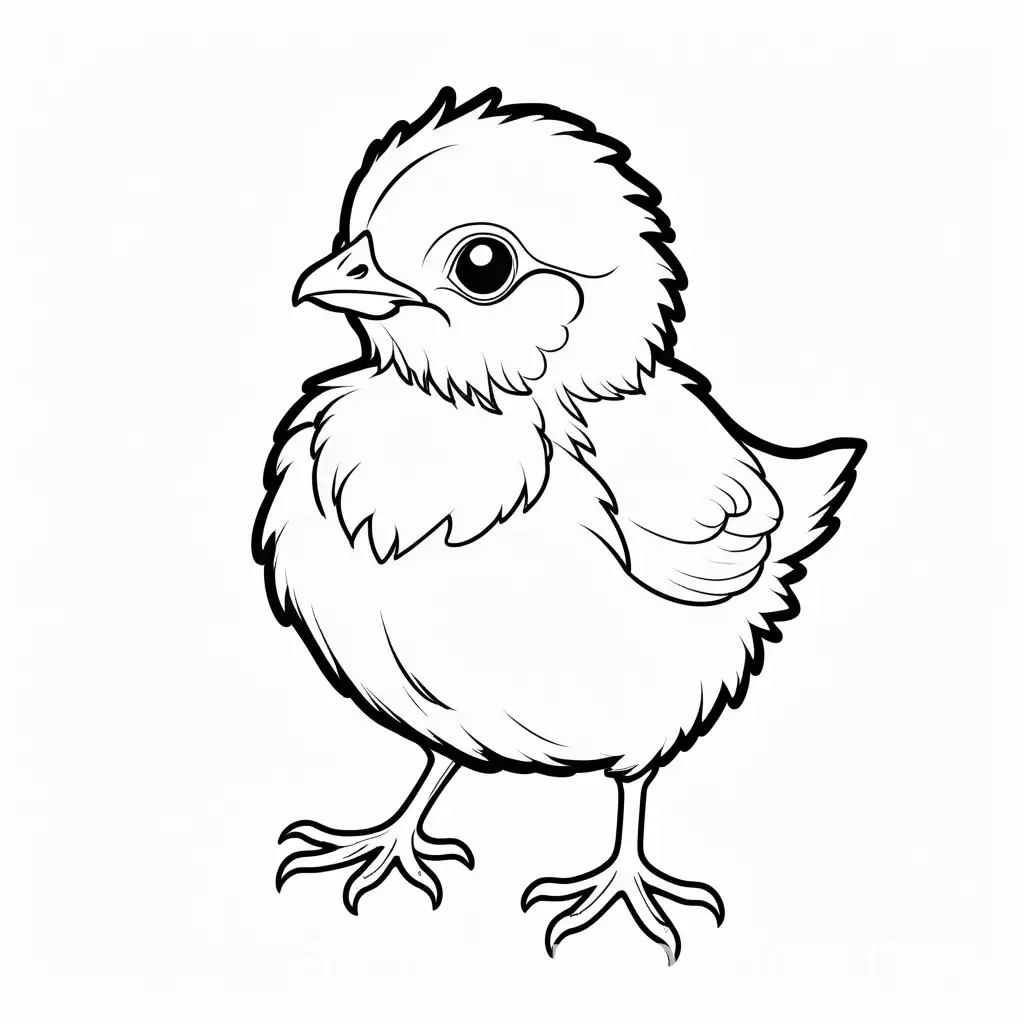 baby Chicken, Coloring Page, black and white, line art, white background, Simplicity, Ample White Space