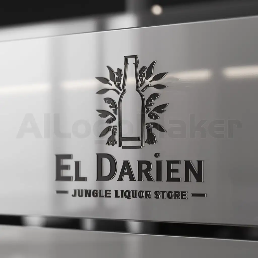 a logo design,with the text 'EL DARIEN', main symbol:a logo of a jungle themed liquor store showcasing a bottle of beer,Minimalistic,be used in ALCOHOLIC DRINKS industry,clear background