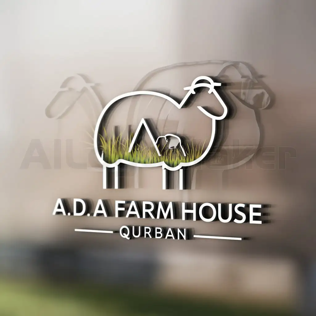 a logo design,with the text "A.D.A Farm House -qurban-", main symbol:a sheep and farm and grass,Moderate,be used in qurban industry,clear background