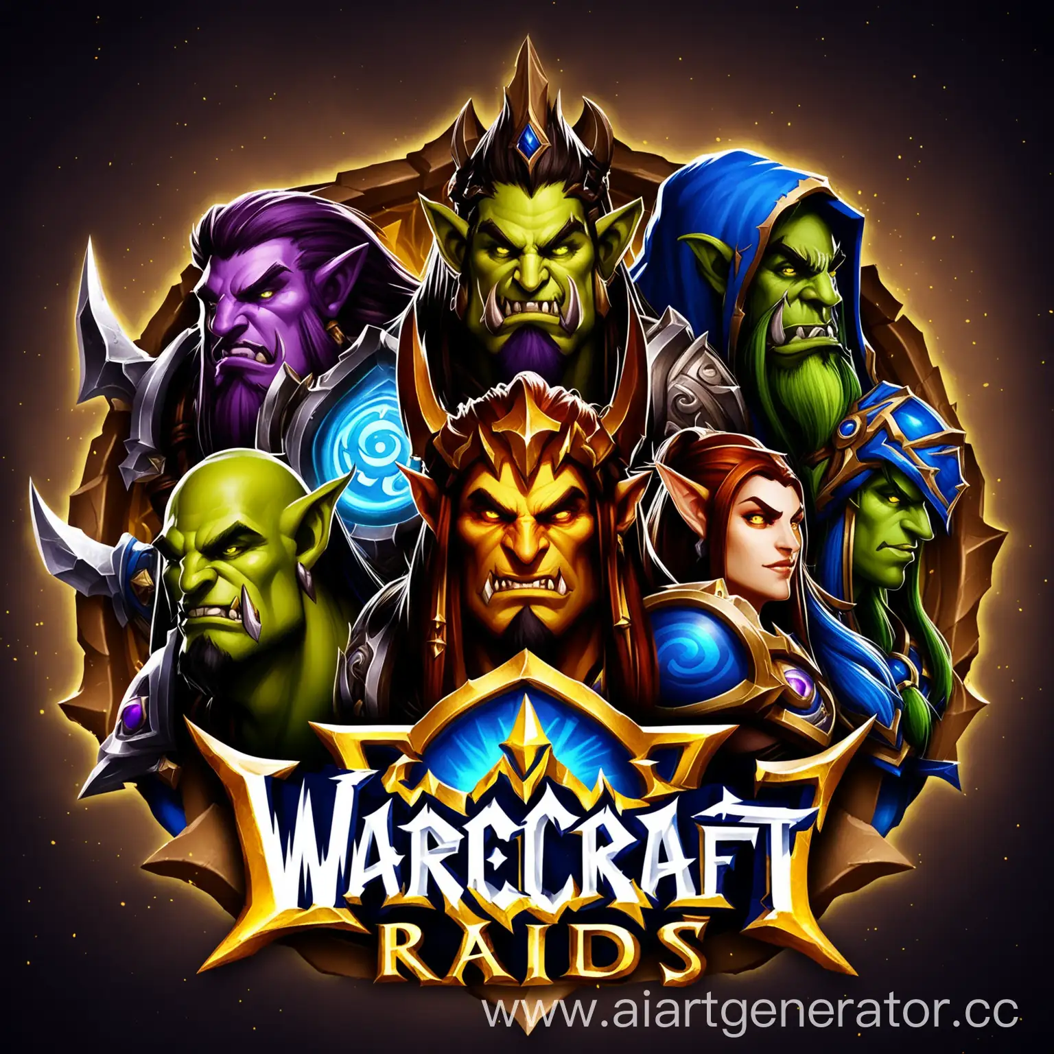 Dynamic-Warcraft-Raids-Logo-Design-Featuring-Heroic-Characters-Battling-in-Epic-Encounters