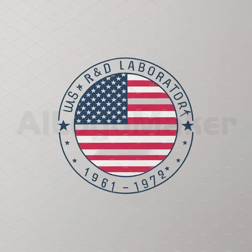 a logo design,with the text "US R&D Laboratory 1961-1972", main symbol:Circle with us flag and brim made of logo name,Moderate,clear background