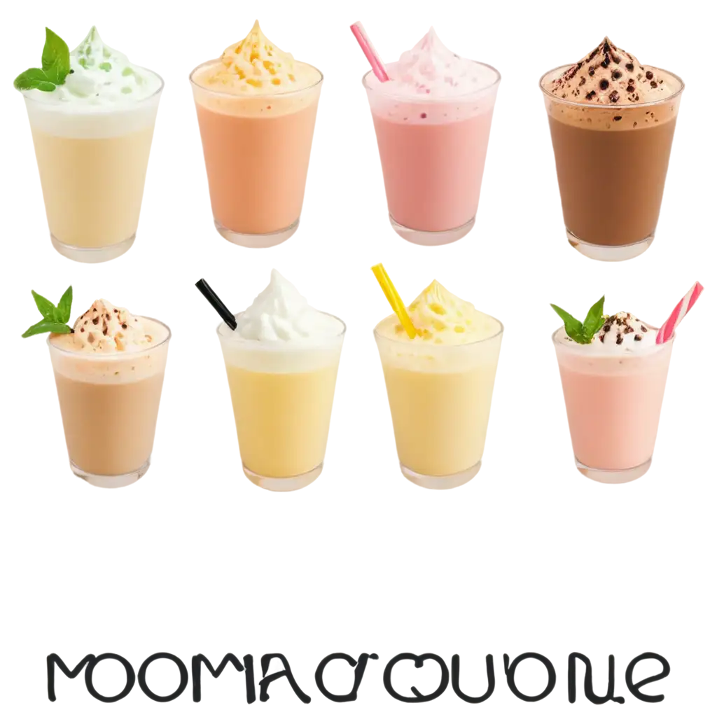 Drinks with various flavors that look very fresh. chocolate flavor, strawberry milk flavor, mango milk flavor, lemon flavor, melon flavor, cappuccino flavor. all flavors have a splash effect.