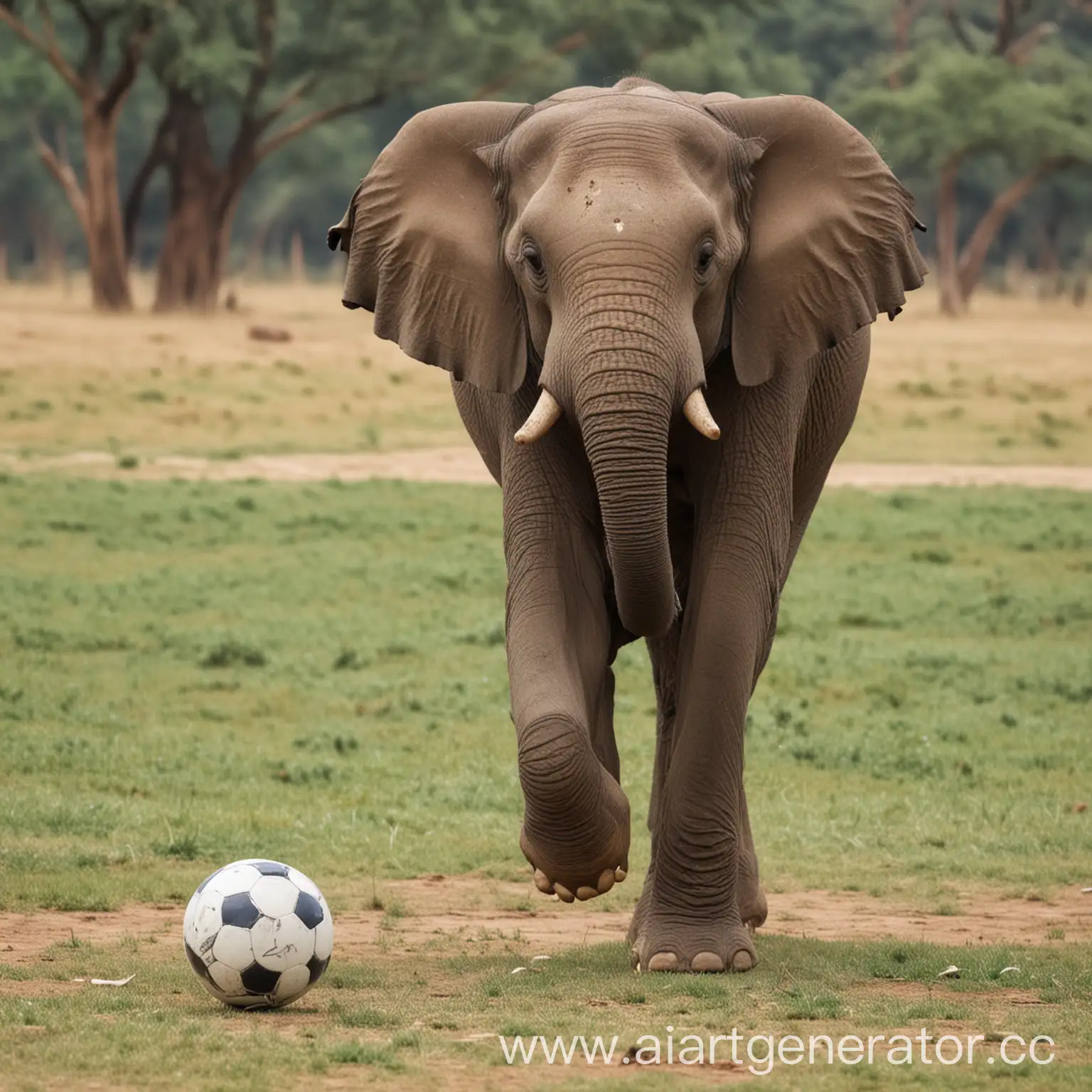 Elephant-Playing-Soccer-in-a-Green-Field