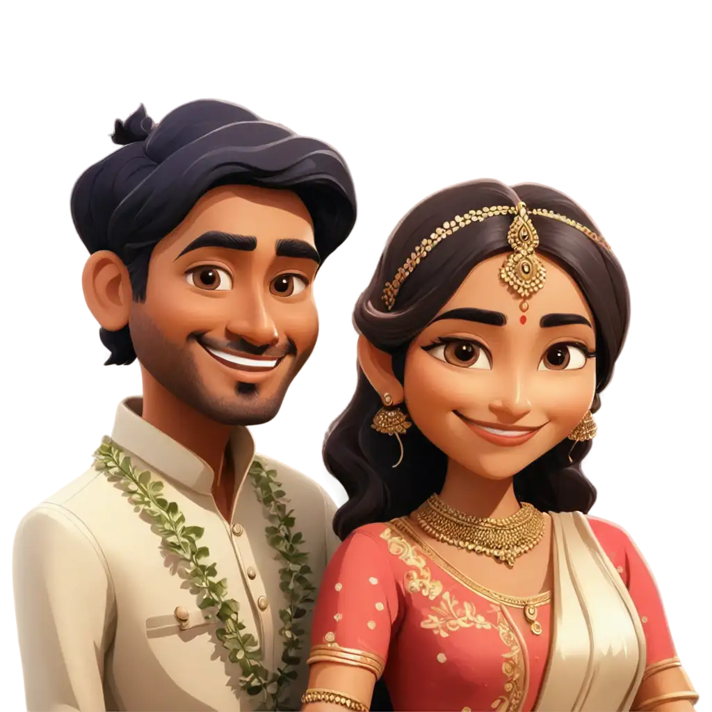Indian wedding couple in cartoon