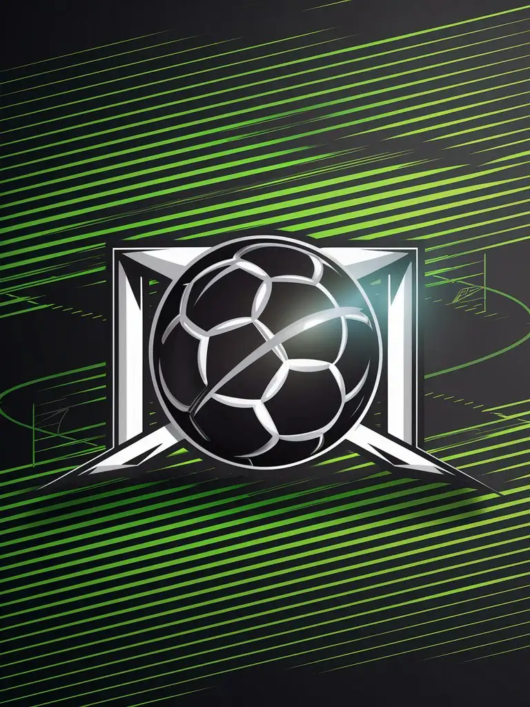 Create a modern, sleek logo for a soccer YouTube channel.The design should incorporate elements of football such as a ball, goalposts, or pitch, with a dynamic and energetic feel. Use a bold, eye-catching color scheme that includes shades of green, black, and white