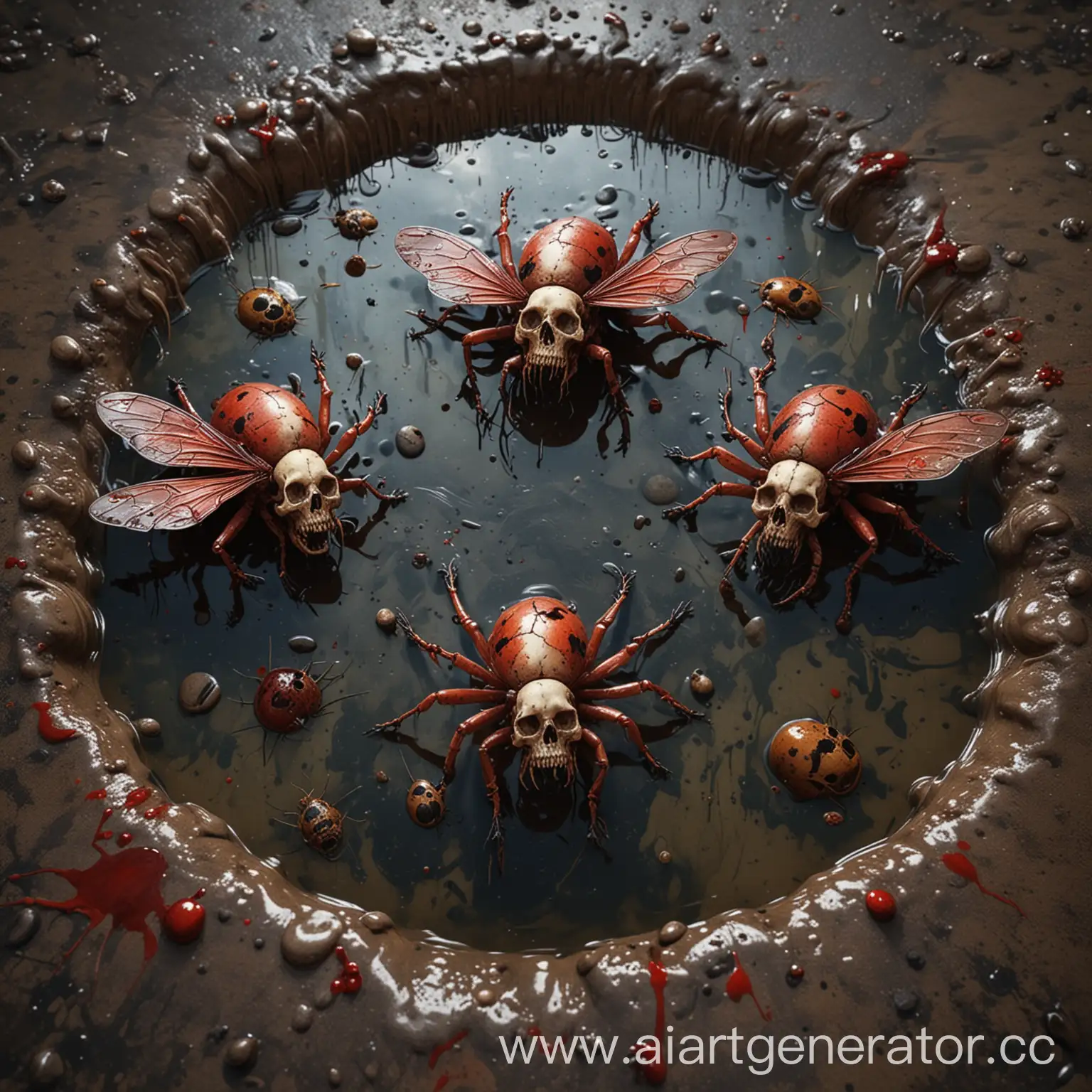 Hyperrealistic-Insects-with-Skull-Patterns-in-Murky-Slime-and-Blood