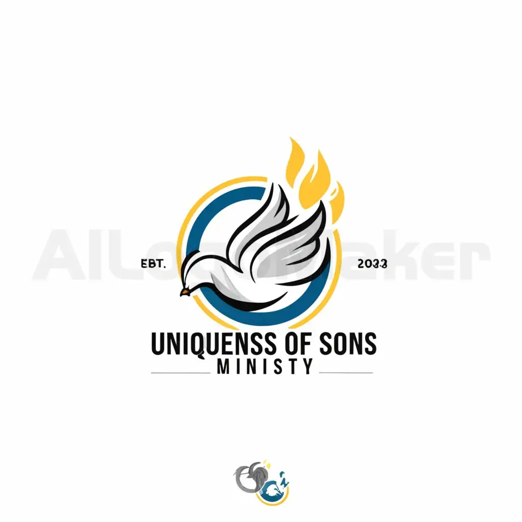 a logo design,with the text "Uniqueness of Sons Ministry", main symbol:Dove
Fire 
World
,Moderate,be used in Religious industry,clear background