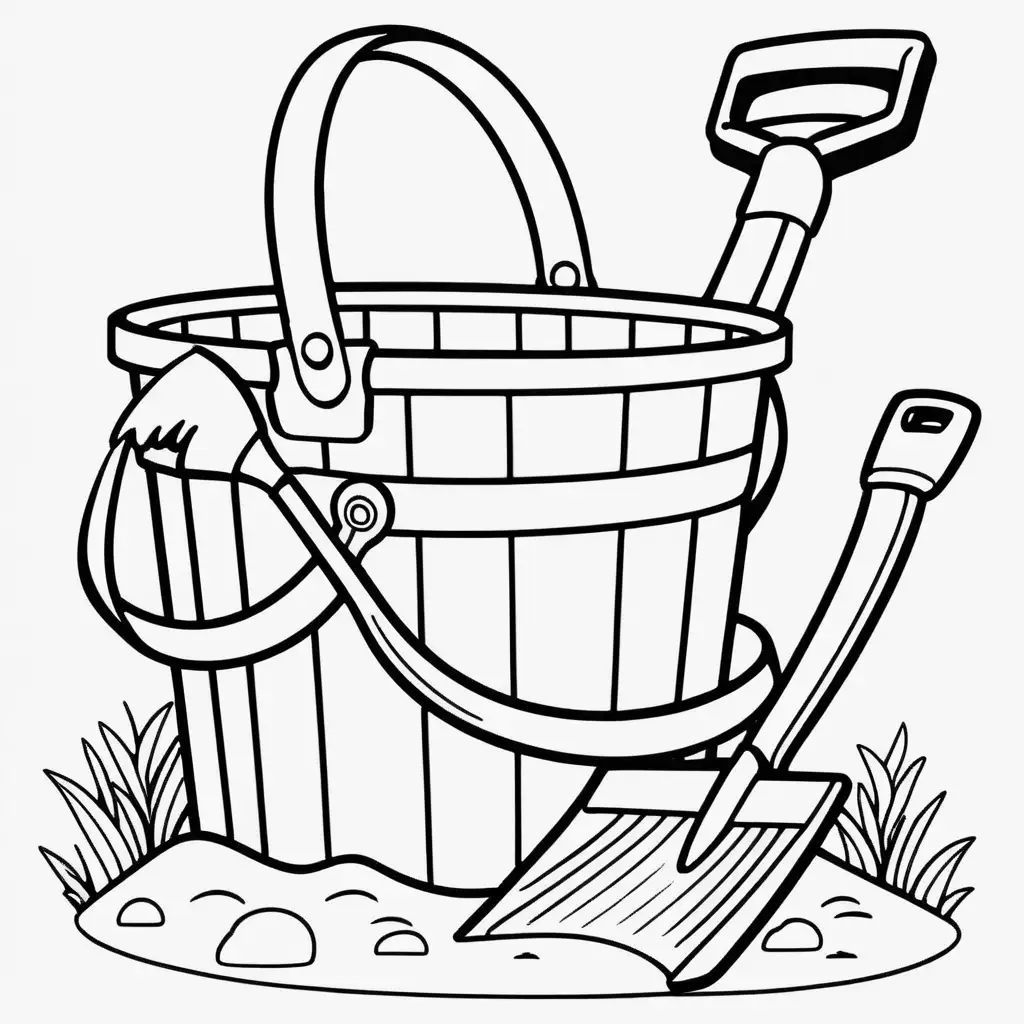 easy coloring page, bucket and shovel, simple pattern
