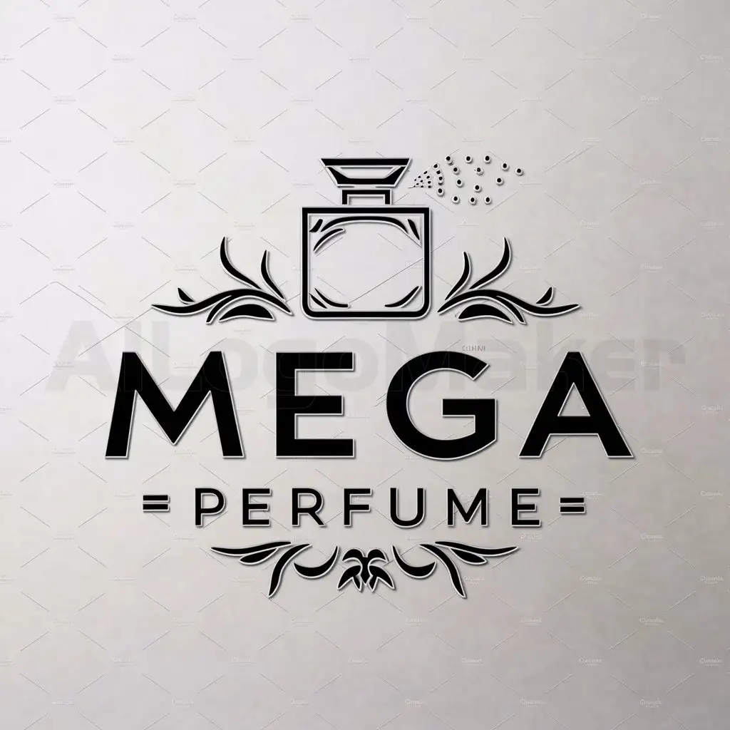 a logo design,with the text "MEGA PERFUME", main symbol:Perfume,Moderate,be used in Perfume industry,clear background