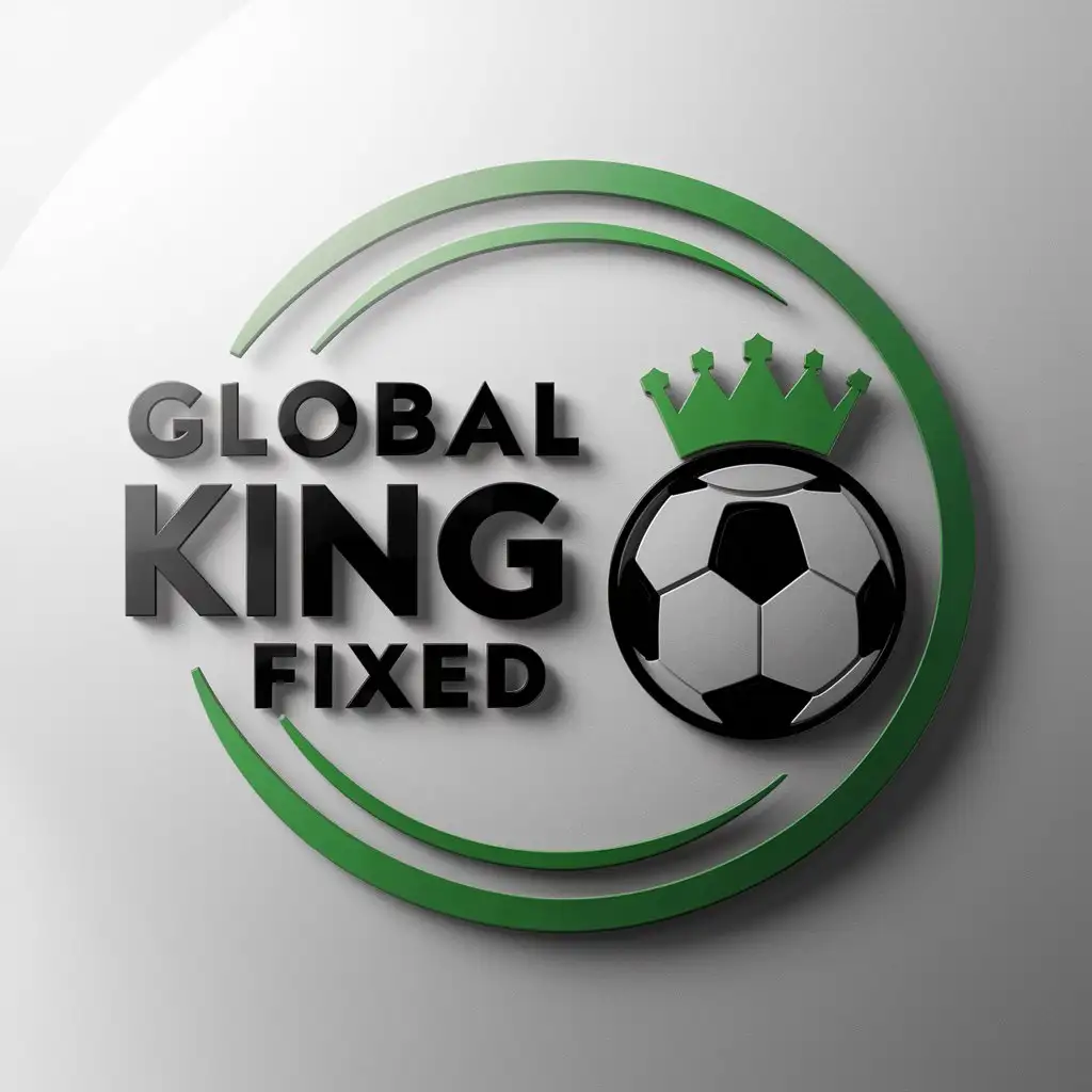 a logo design,with the text 'Global King Fixed', main symbol:Soccer,king,green circle border,Moderate,clear background