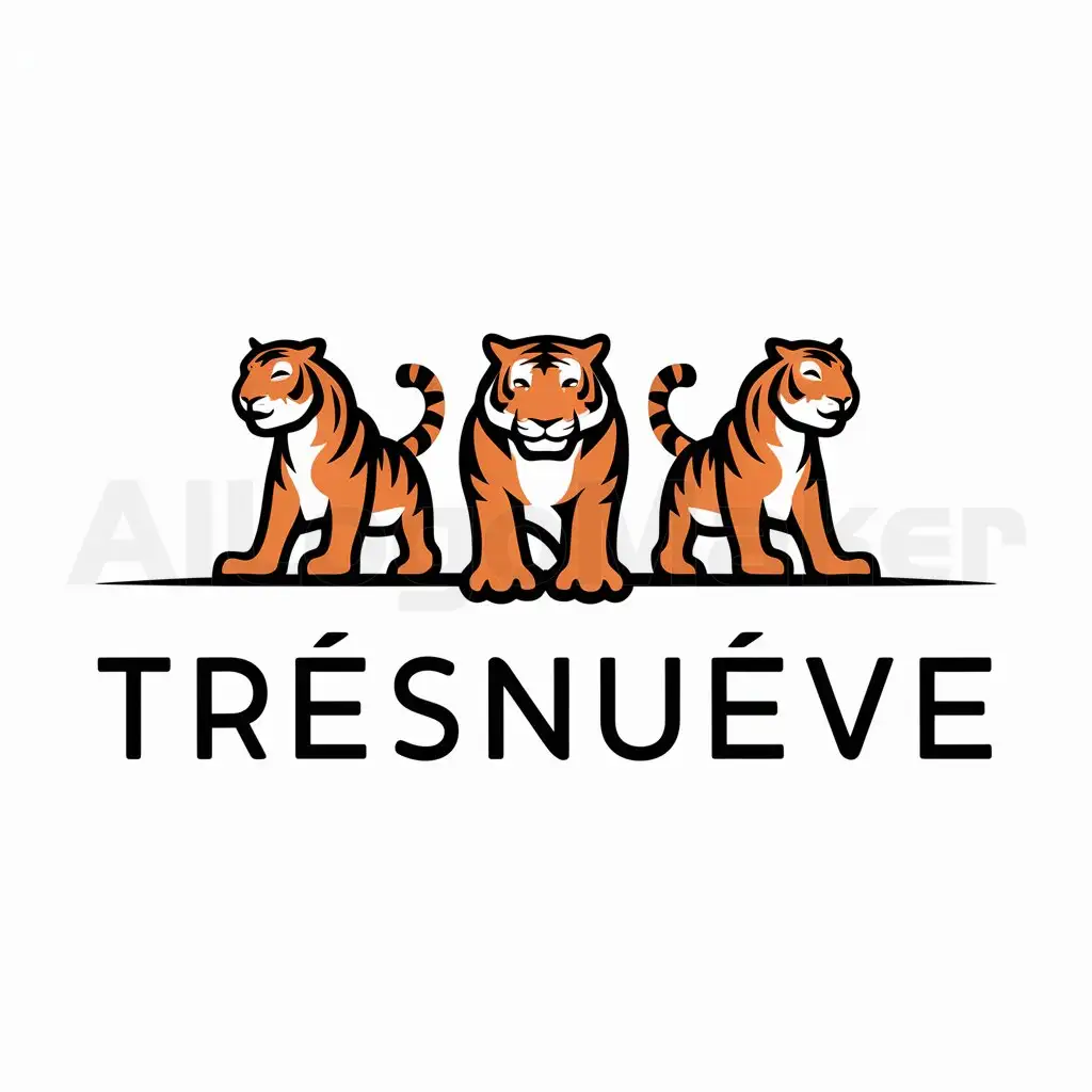 a logo design,with the text "Tresnueve", main symbol:three tigers,Moderate,be used in Animals Pets industry,clear background