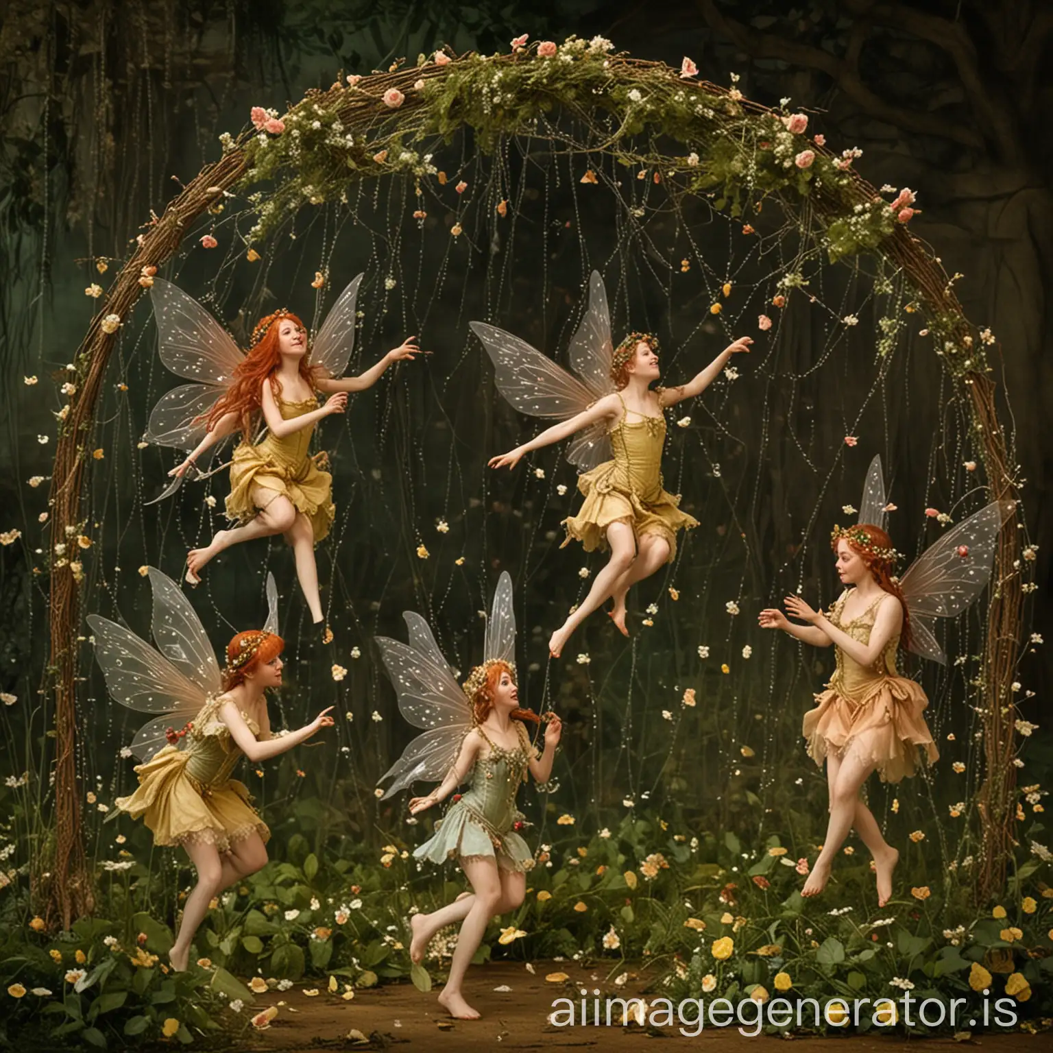 Peaseblossom, Cobweb, Mote, and Mustardseed ,the fairies ordered by Titania to attend to Bottom after she falls in love with him.

