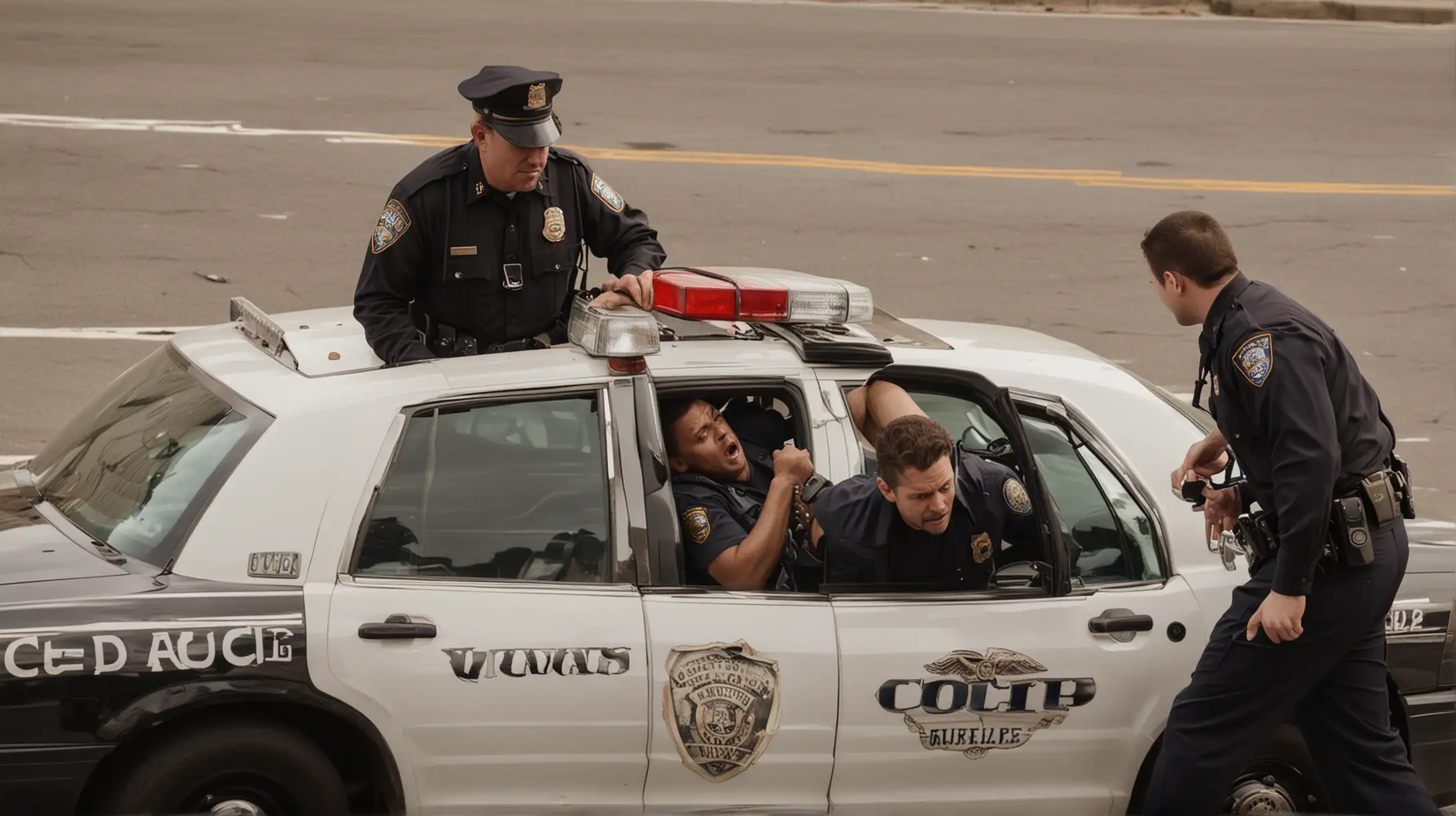 man being arrested up against a cop car
