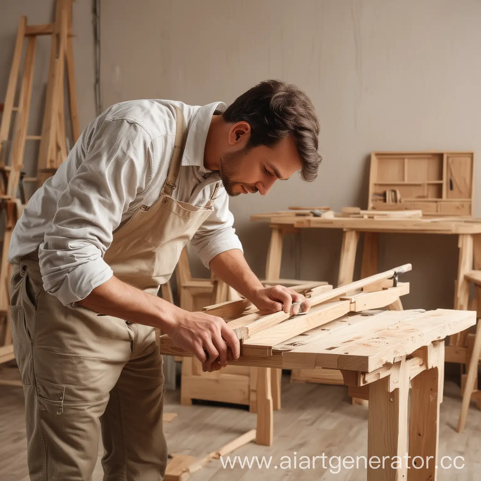 Skilled-Carpenter-Crafting-Handmade-Furniture-in-Brightly-Lit-Workshop