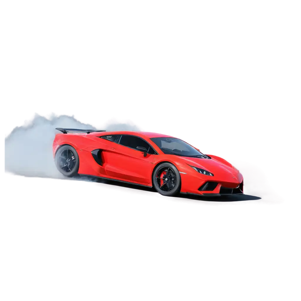 A red supercar drifting and smoke is out of it's wheels
