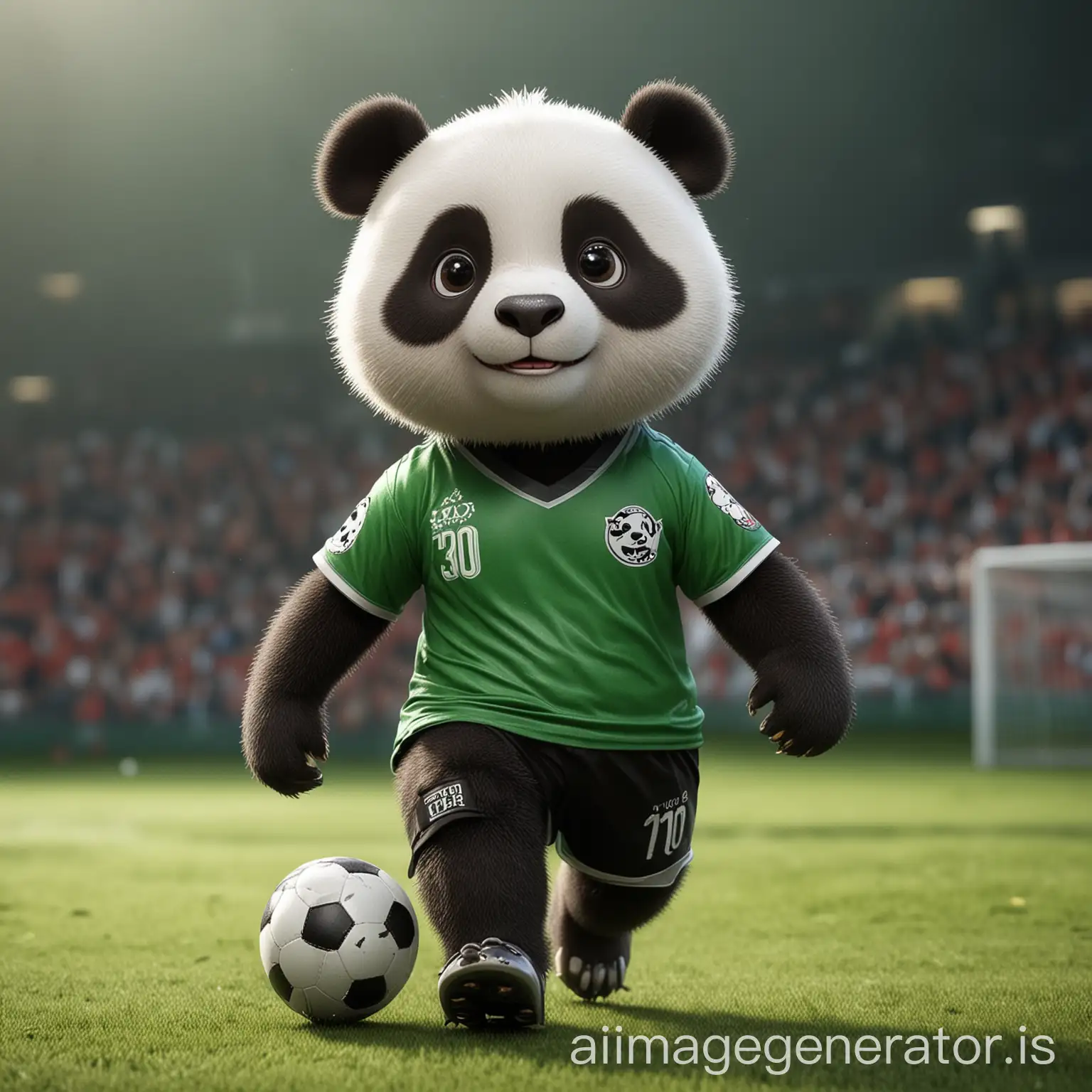 cute cool  3d panda soccer player  Put on  soccer uniform  soccer game attire. walking
