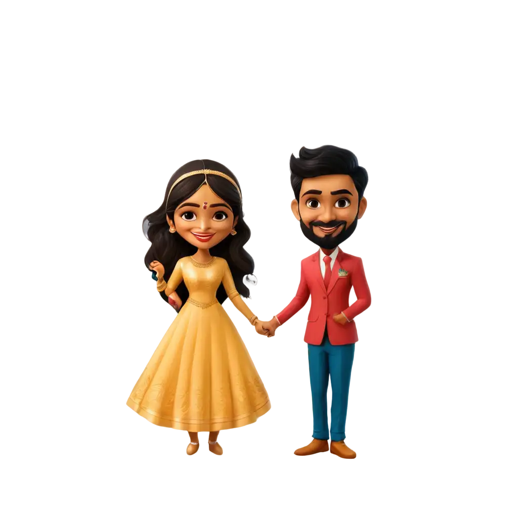 Exquisite-South-Indian-Wedding-Couple-Caricature-PNG-Celebrating-Love-with-Artistry