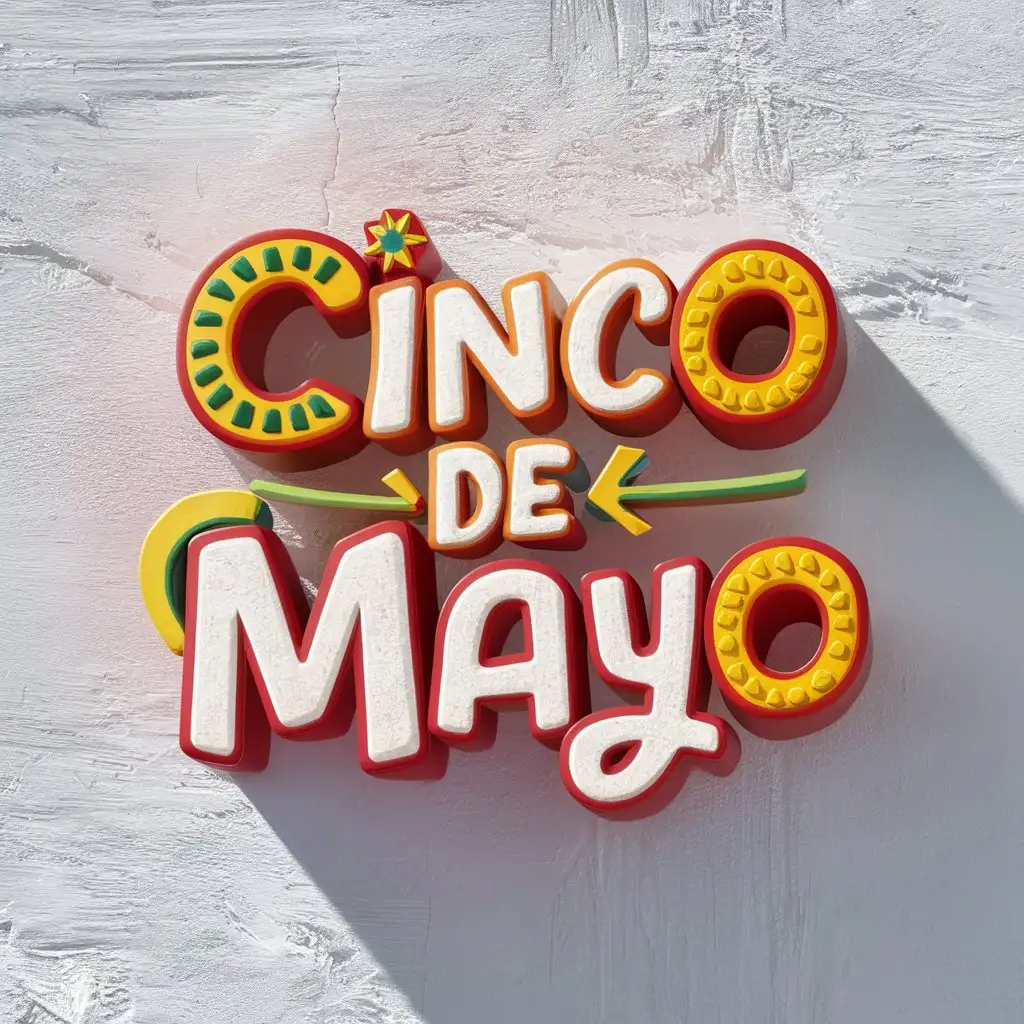 Colorful 3D Cinco de Mayo Font Celebration on White Background