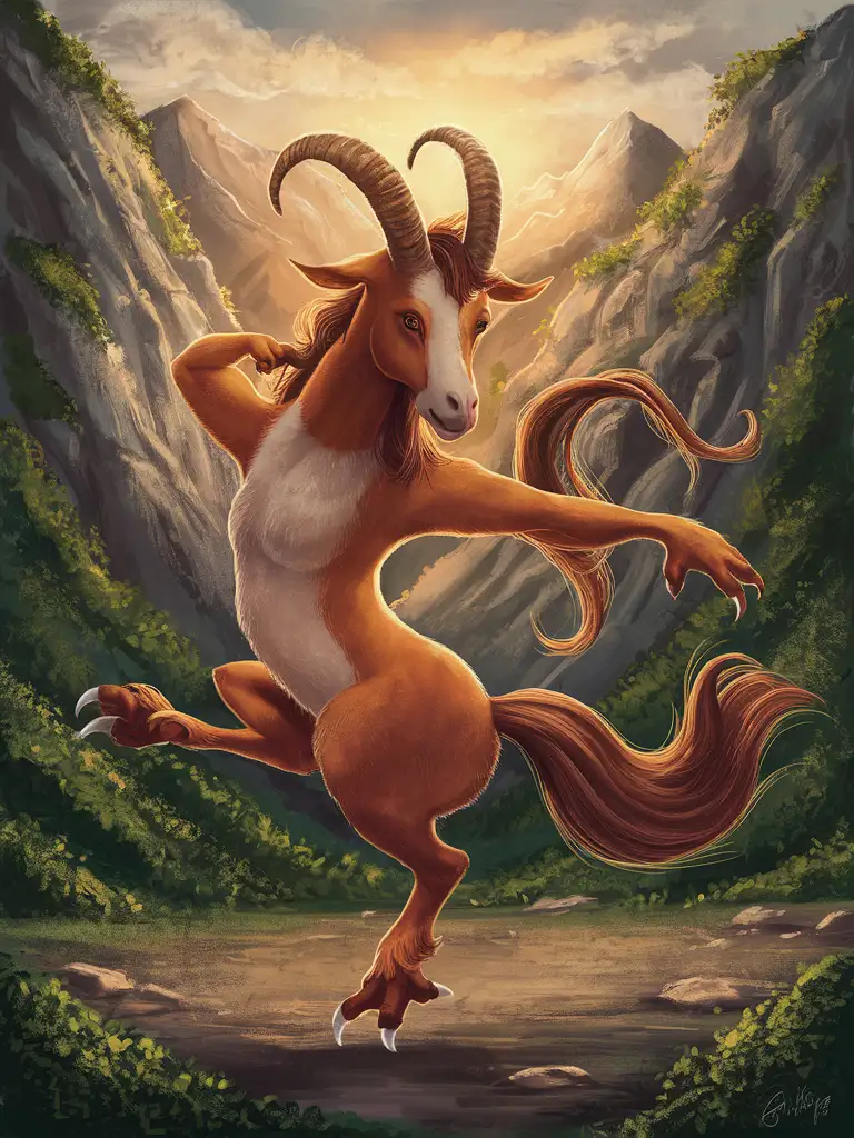 In the mountains, there is a kind of wild animal, shaped like an antelope, with four horns on its head, a tail like a horse, and claws like a chicken. This beast is skilled at spinning and dancing.