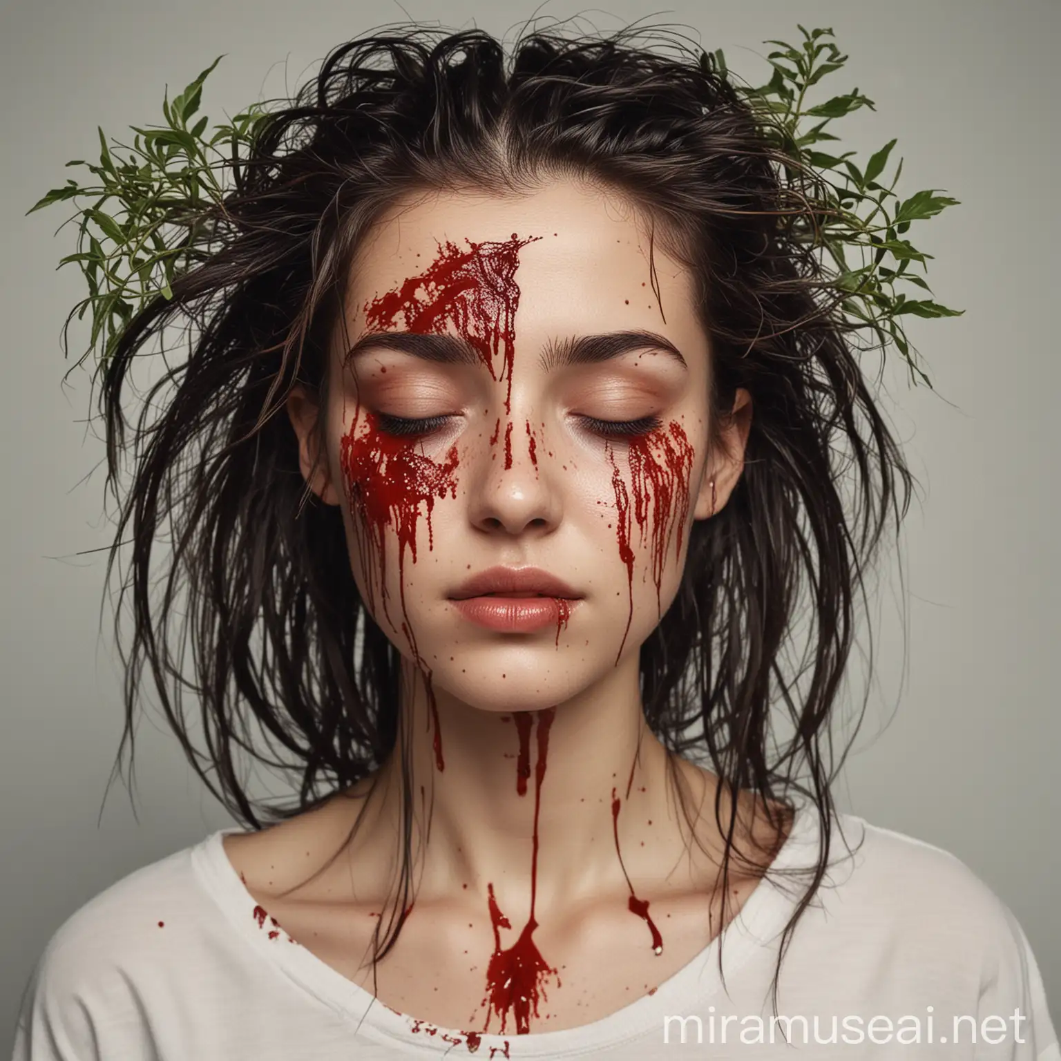 Women with Blood and Stroke A Surreal Portrait of Planthaired Figures