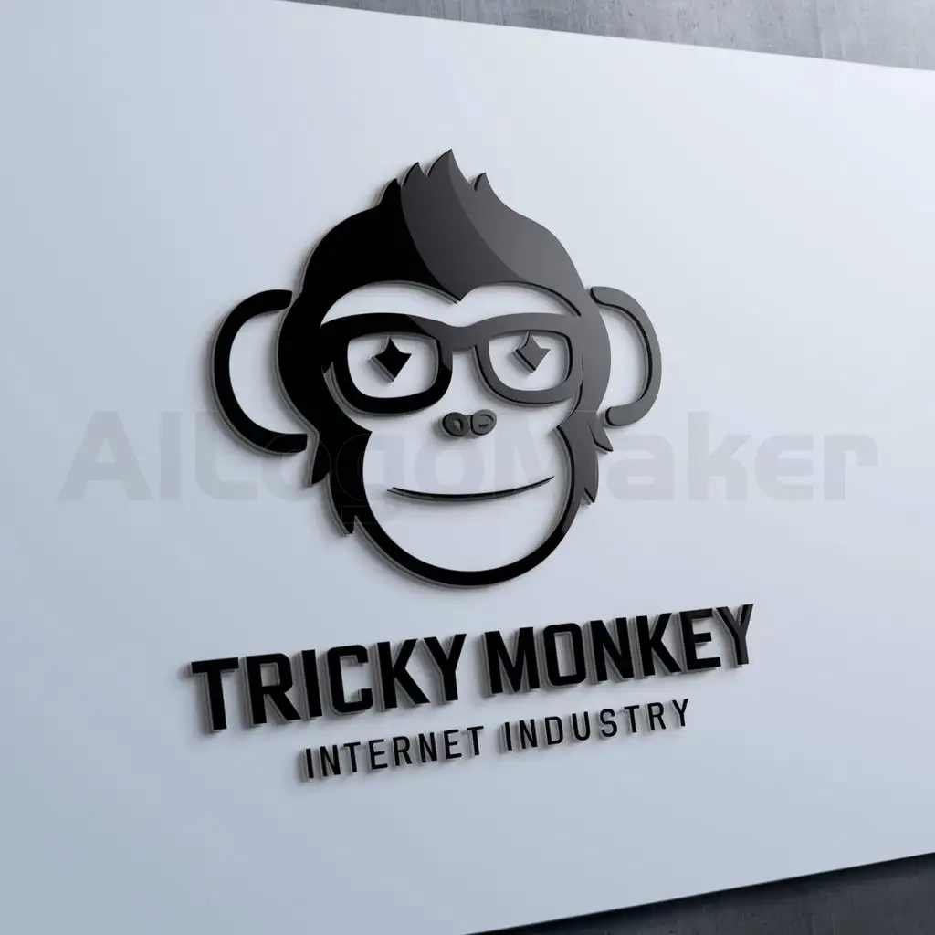 a logo design,with the text "Tricky Monkey", main symbol:tricky monkey with glasses,Minimalistic,be used in Internet industry,clear background