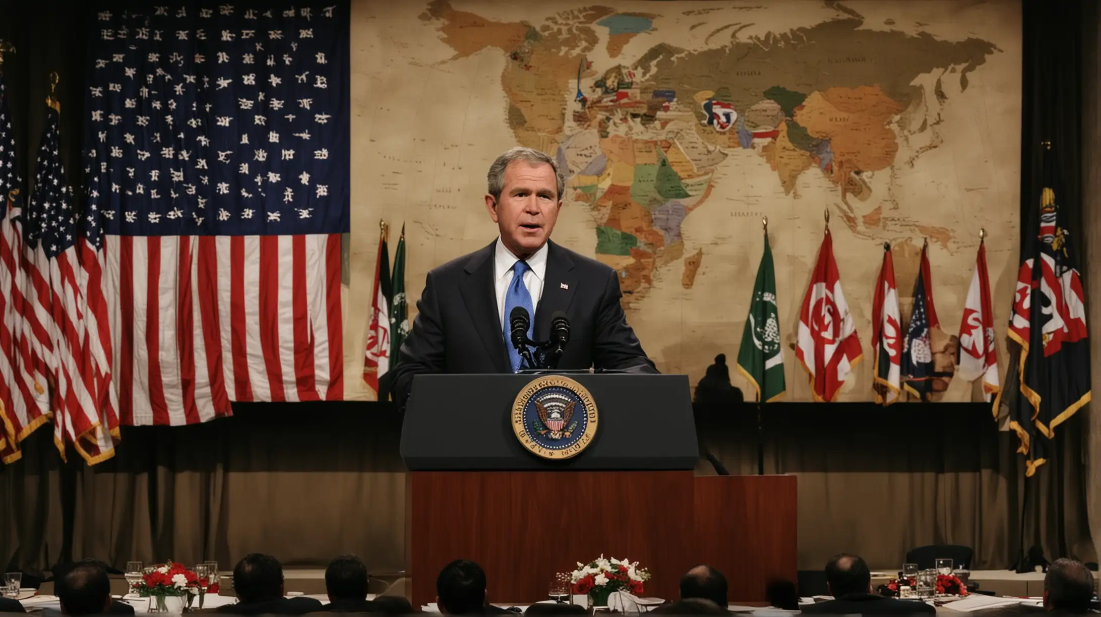 George W Bush Addresses Axis of Evil Threats with Patriotic Resolve