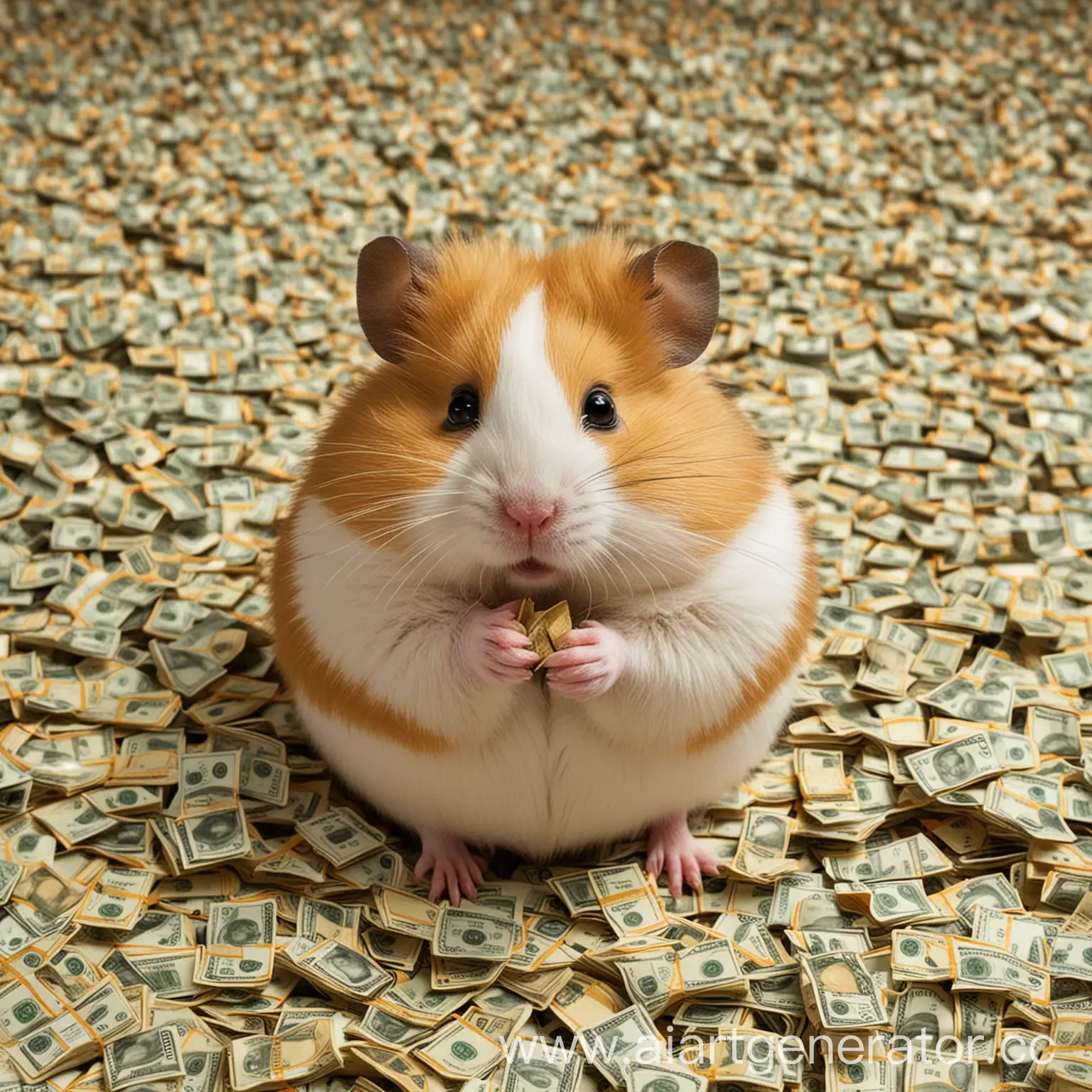 the hamster was covered with a mountain of money
