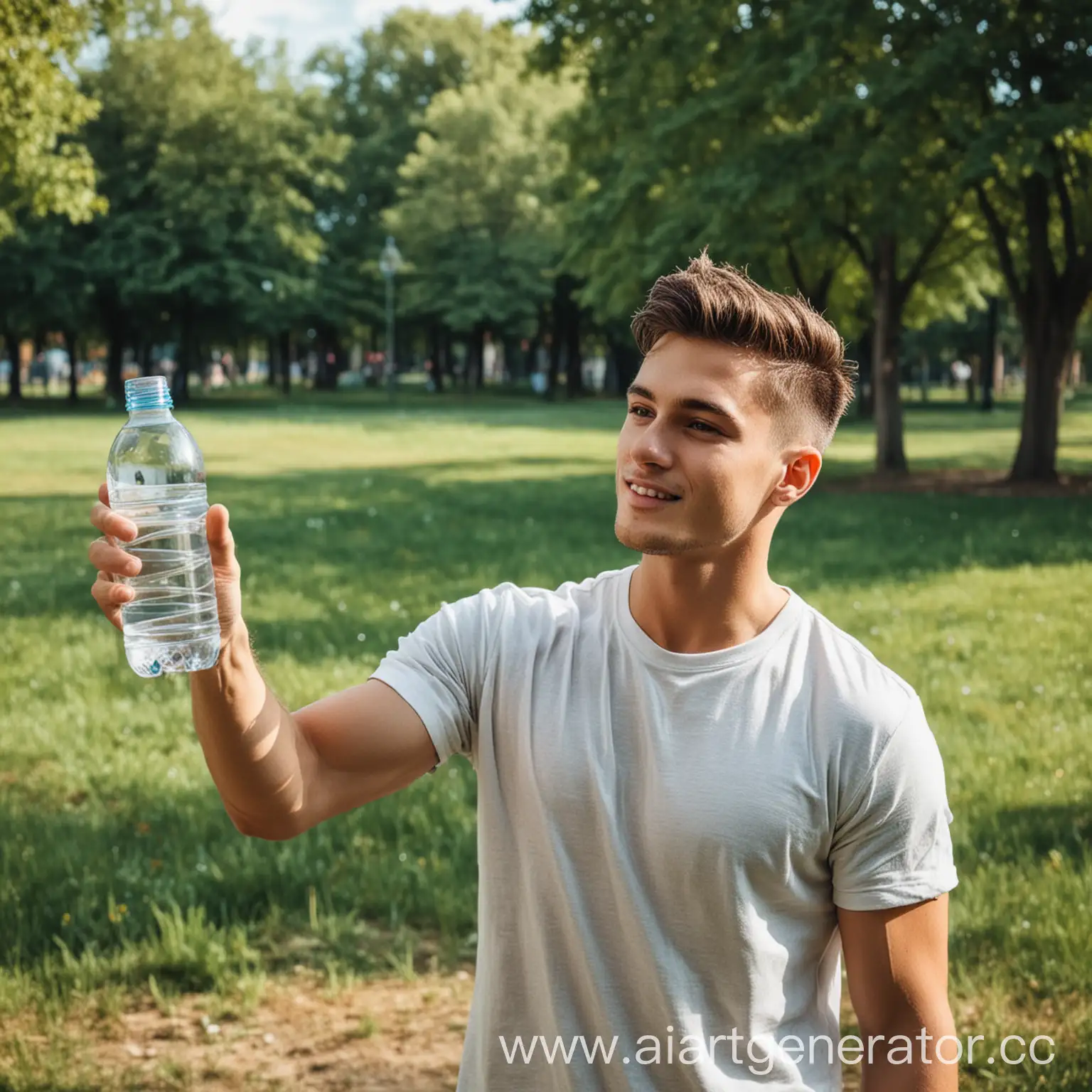 Young-Man-Hydrating-in-the-Park-with-a-Water-Bottle