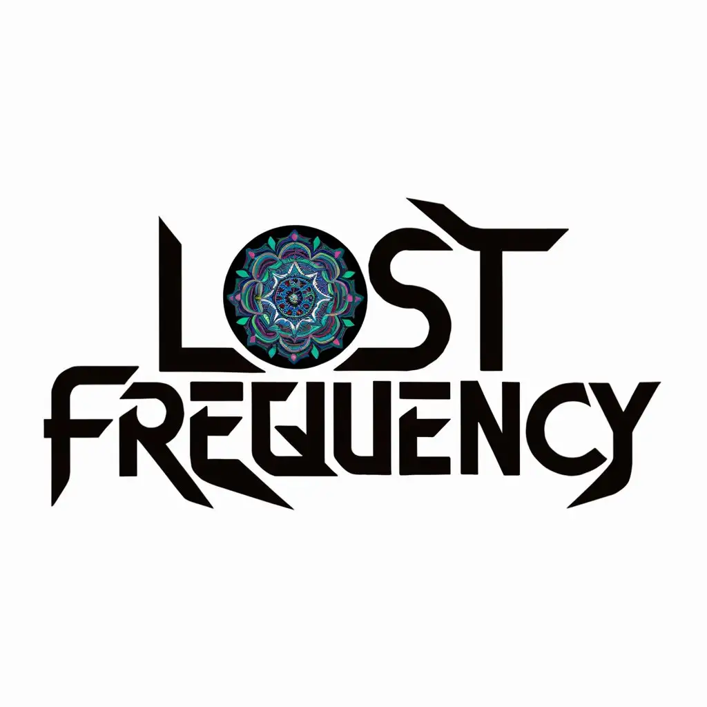 a logo, writing exaclty the word "Lost Frequency", for a psytrance music producer profile