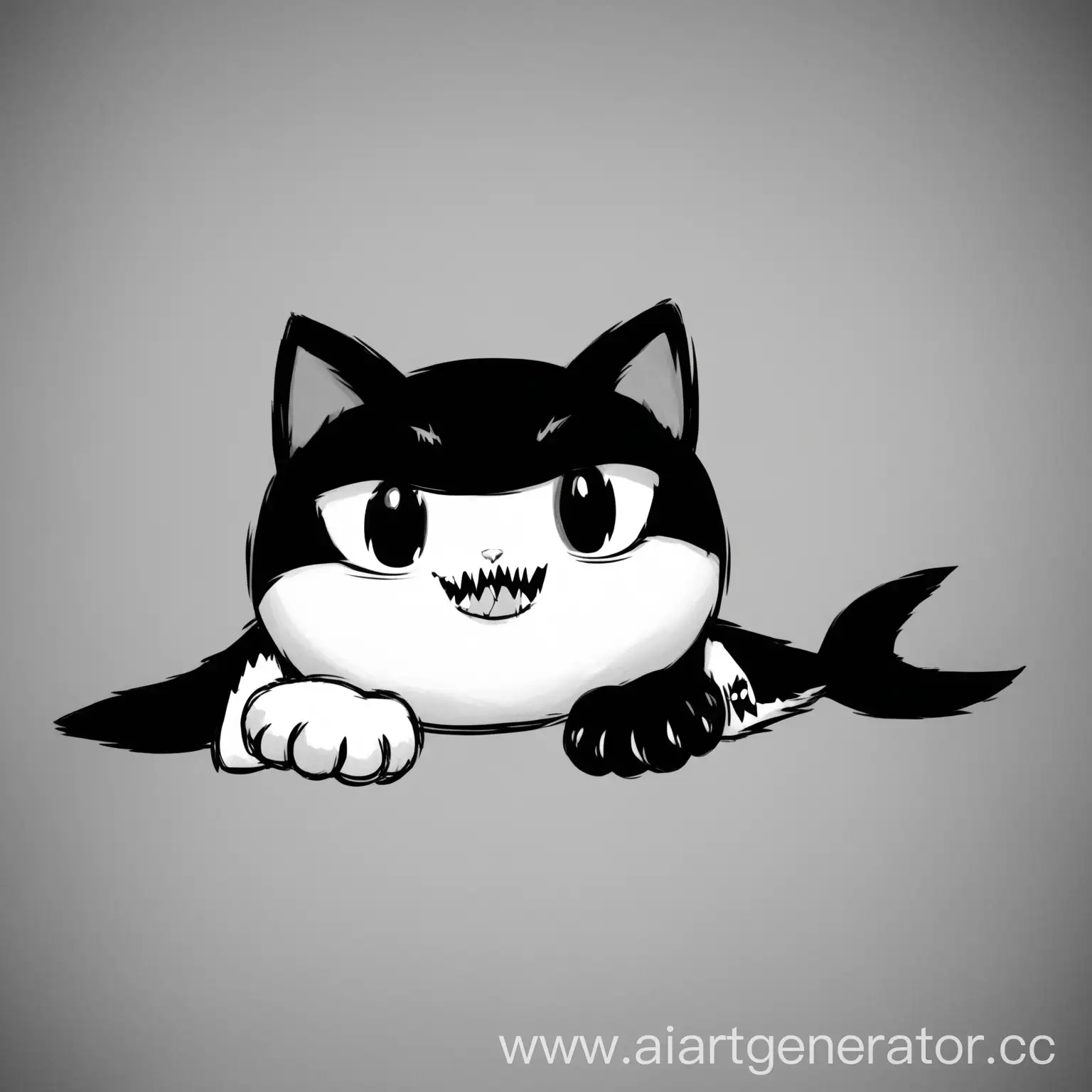 Monochrome-Shark-with-Feline-Eyes-and-Paws