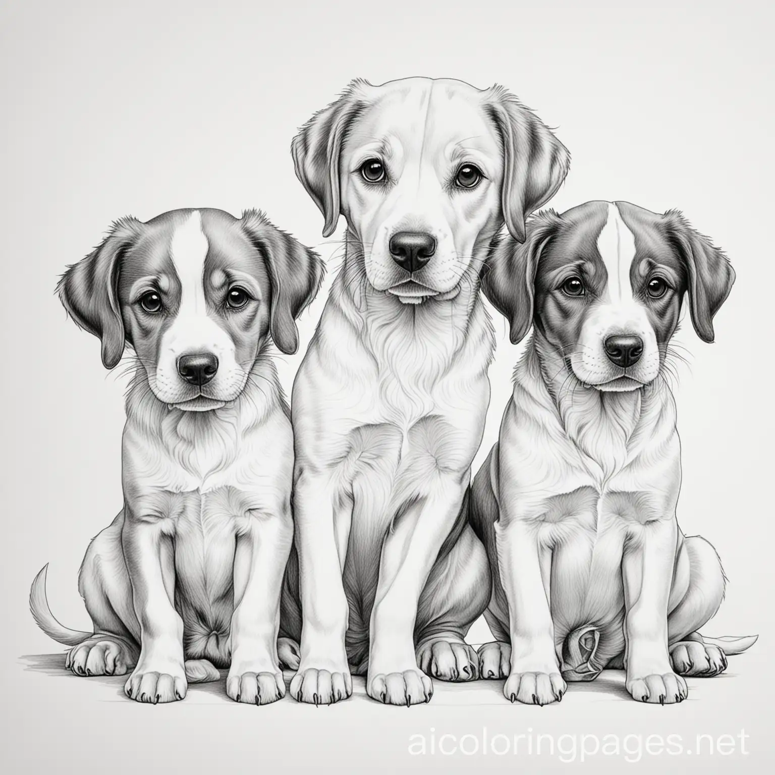 dogs, Coloring Page, black and white, line art, white background, Simplicity, Ample White Space