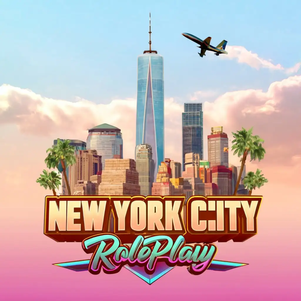 a logo design,with the text "New York City Roleplay", main symbol:a logo design,with the text "New York Roleplay", main symbol:The theme is downtown New York City, It must write New York Roleplay on the logo and it must be animated as it's for a Fivem GTA RP Server. New York City including palm trees, the plane and skyscrapers ,Moderate,clear background,Moderate,be used in Others industry,clear background,Moderate,be used in Others industry,clear background