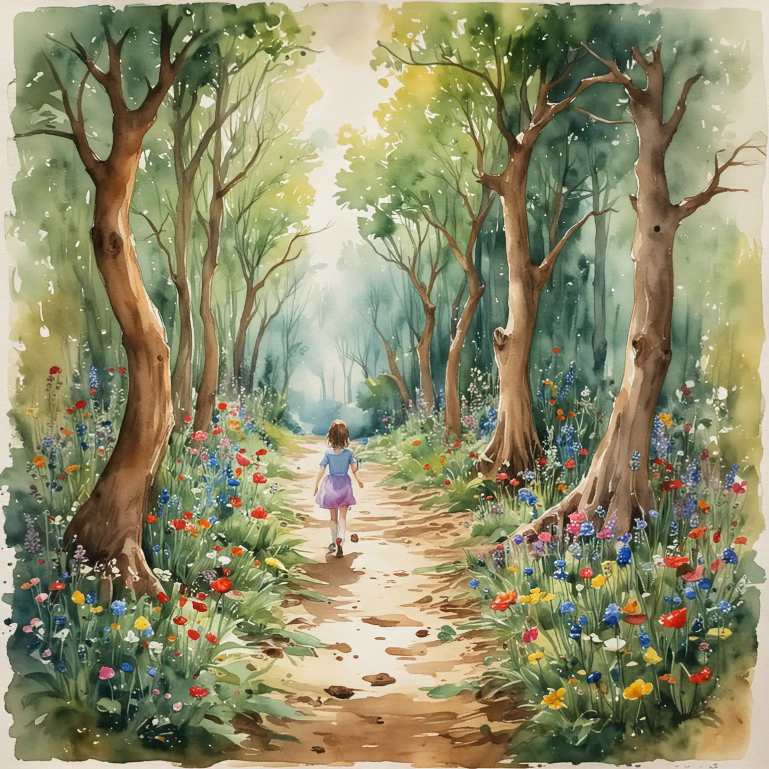 Whimsical Watercolor Illustration of Alice in Wonderland