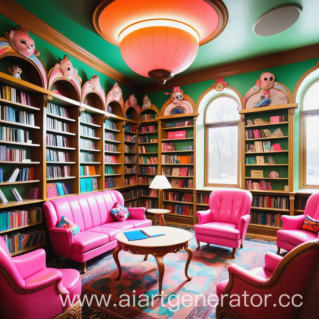 Quirky-KitschStyle-Library-with-Eclectic-Decor