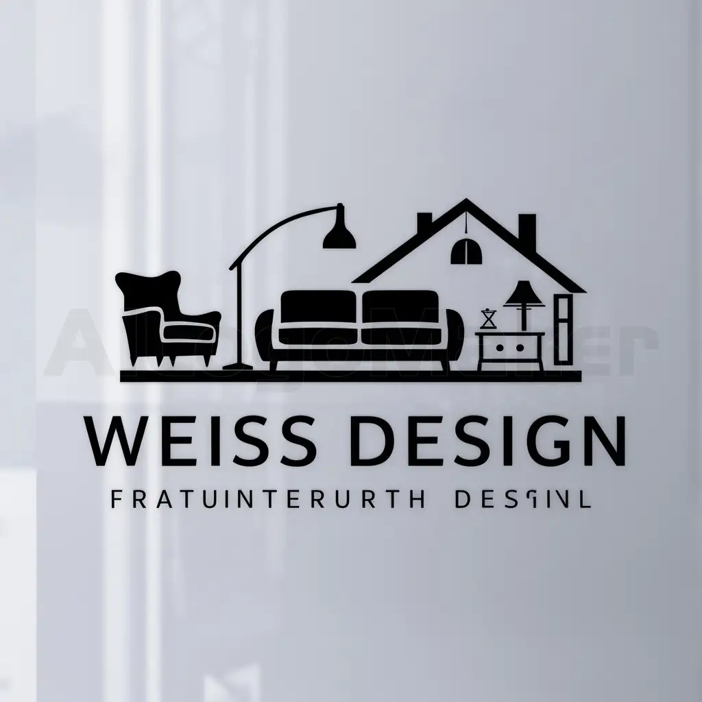 a logo design,with the text "Weiss design", main symbol:Armchair, sofa, floor lamp, roof house,Moderate,be used in Design interior industry,clear background