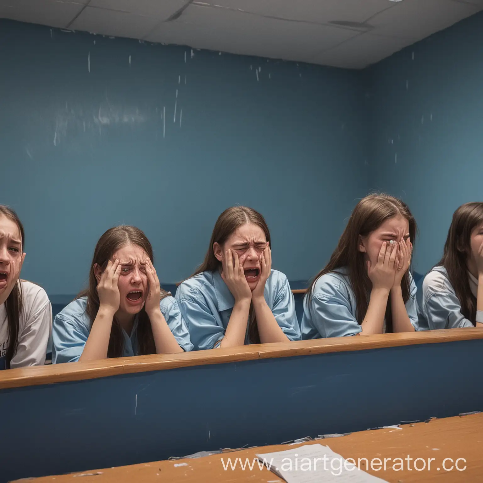 ученики плачут в голубом кабинете

