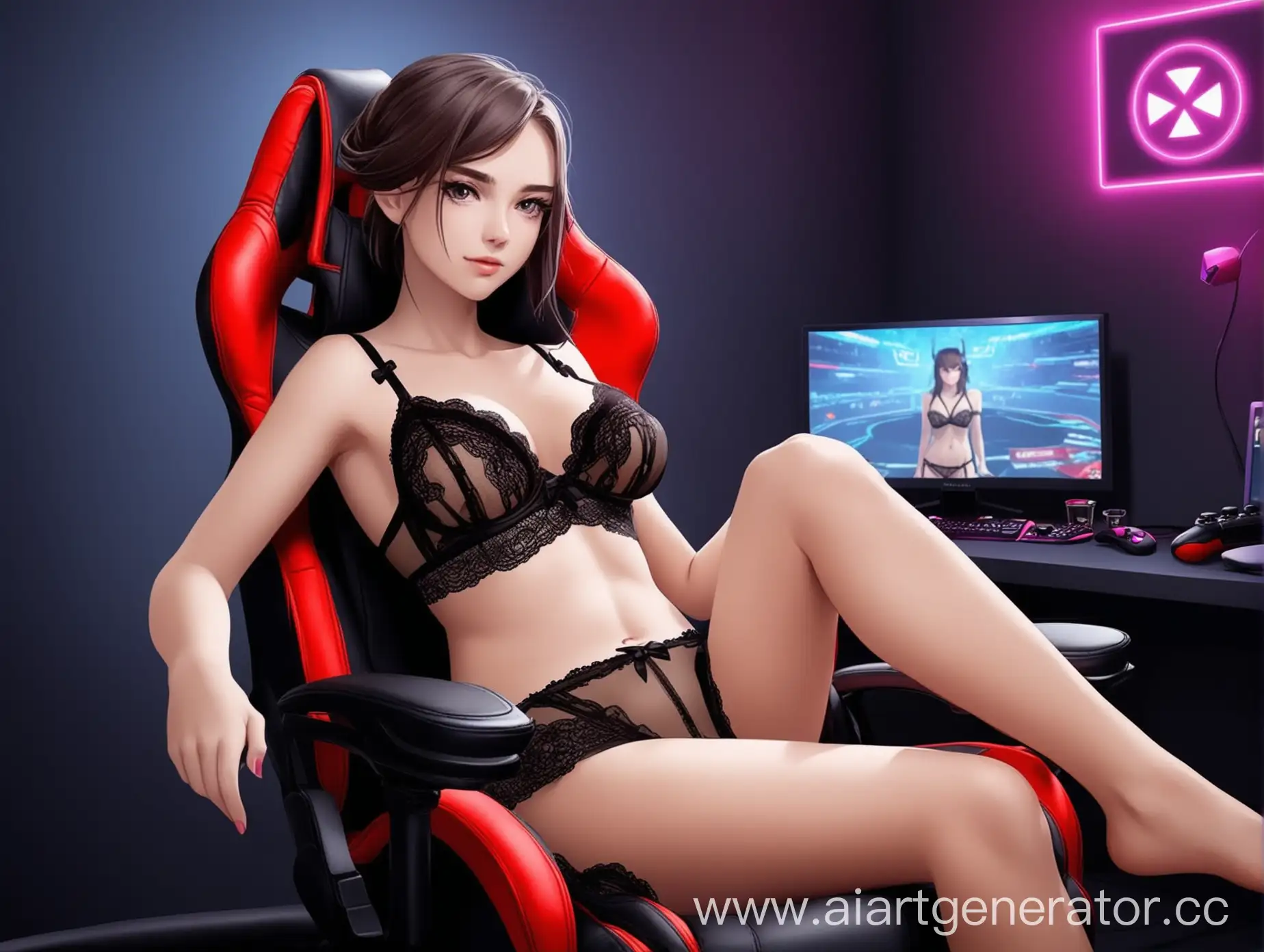 Sensual-Woman-Relaxing-in-Gaming-Chair-Wearing-Lingerie