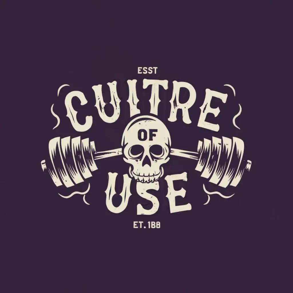 LOGO-Design-For-Culture-of-Use-Bold-Skull-and-Dumbbells-on-Purple-Background