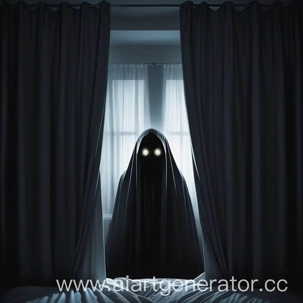 Eerie-Figure-with-Glowing-Eyes-Peering-from-Behind-Curtains