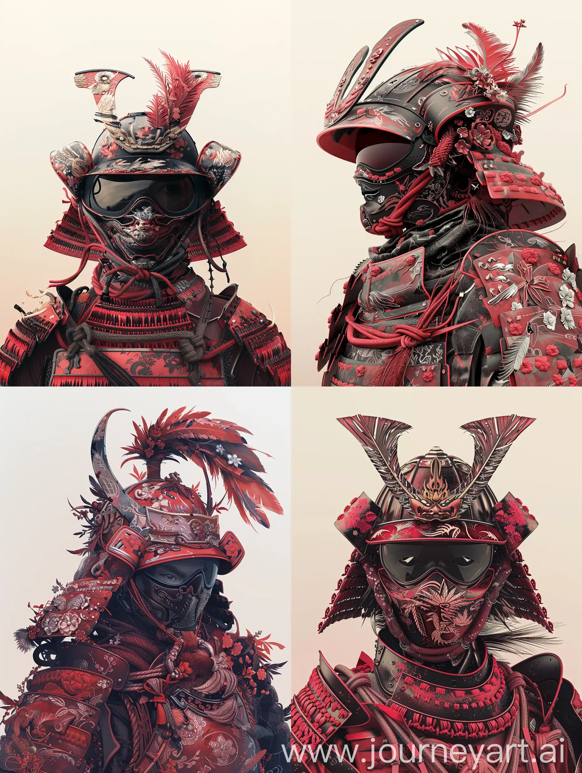 Elaborate-Red-Samurai-Armor-in-Tranquil-Temple-Setting