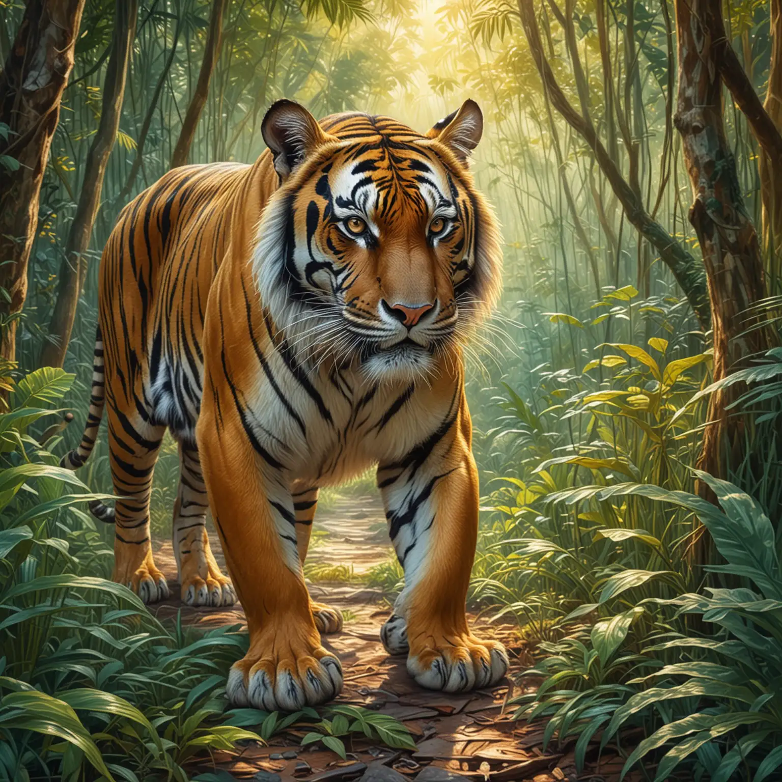 Majestic Tiger Roaming Through the Thai Rainforest