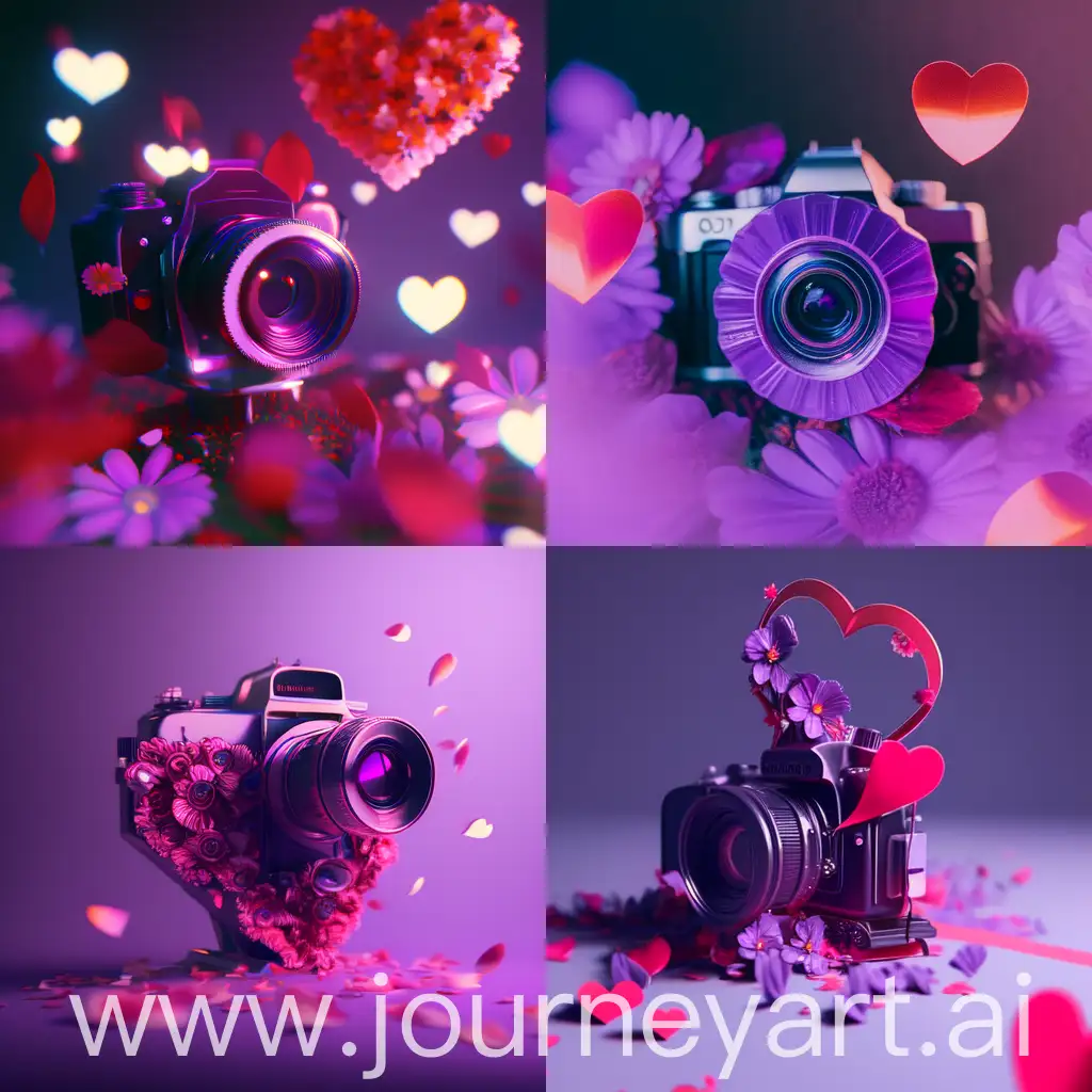 爱心花朵 红紫色调 透视 模型 摄像机视角
