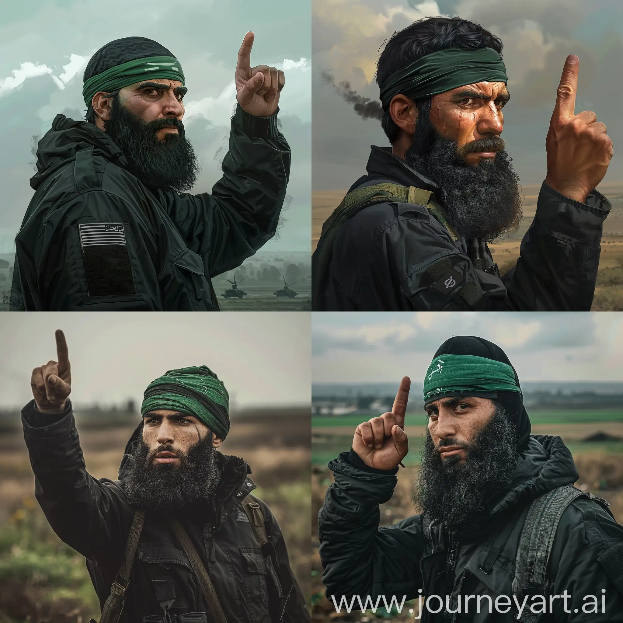 Bearded-Man-in-Military-Field-Pointing-with-Green-Hamas-Headband