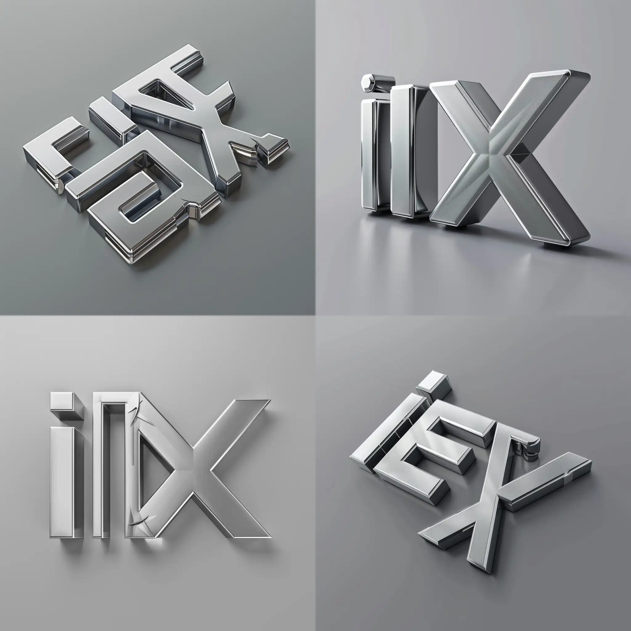 3 d Logo for iNEX, facades, grey metal volumed silver letters, on a grey  background