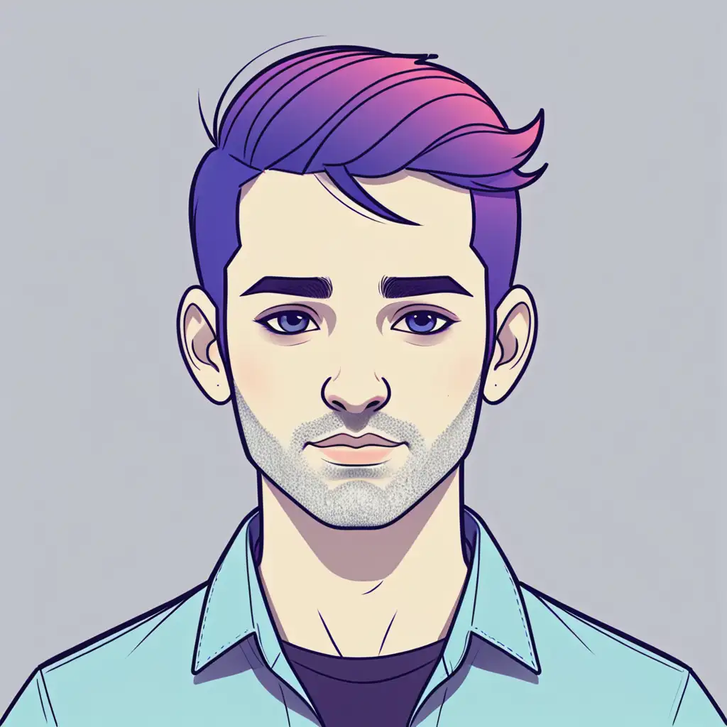 Colorful 2D Avatar of a Confident Gay Man in His 30s