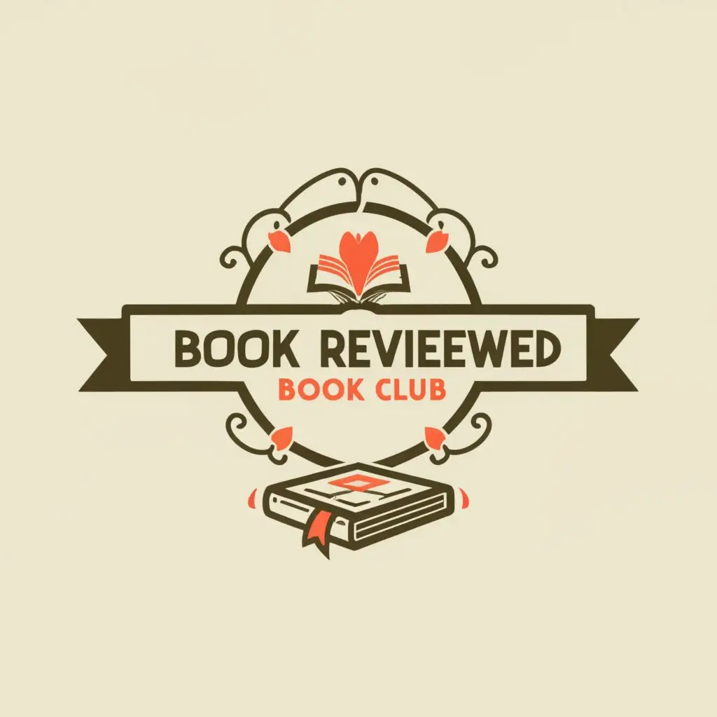 a logo design,with the text "book reviewed", main symbol:banner
 white and red vintage book club style,Minimalistic,be used in Education industry,clear background