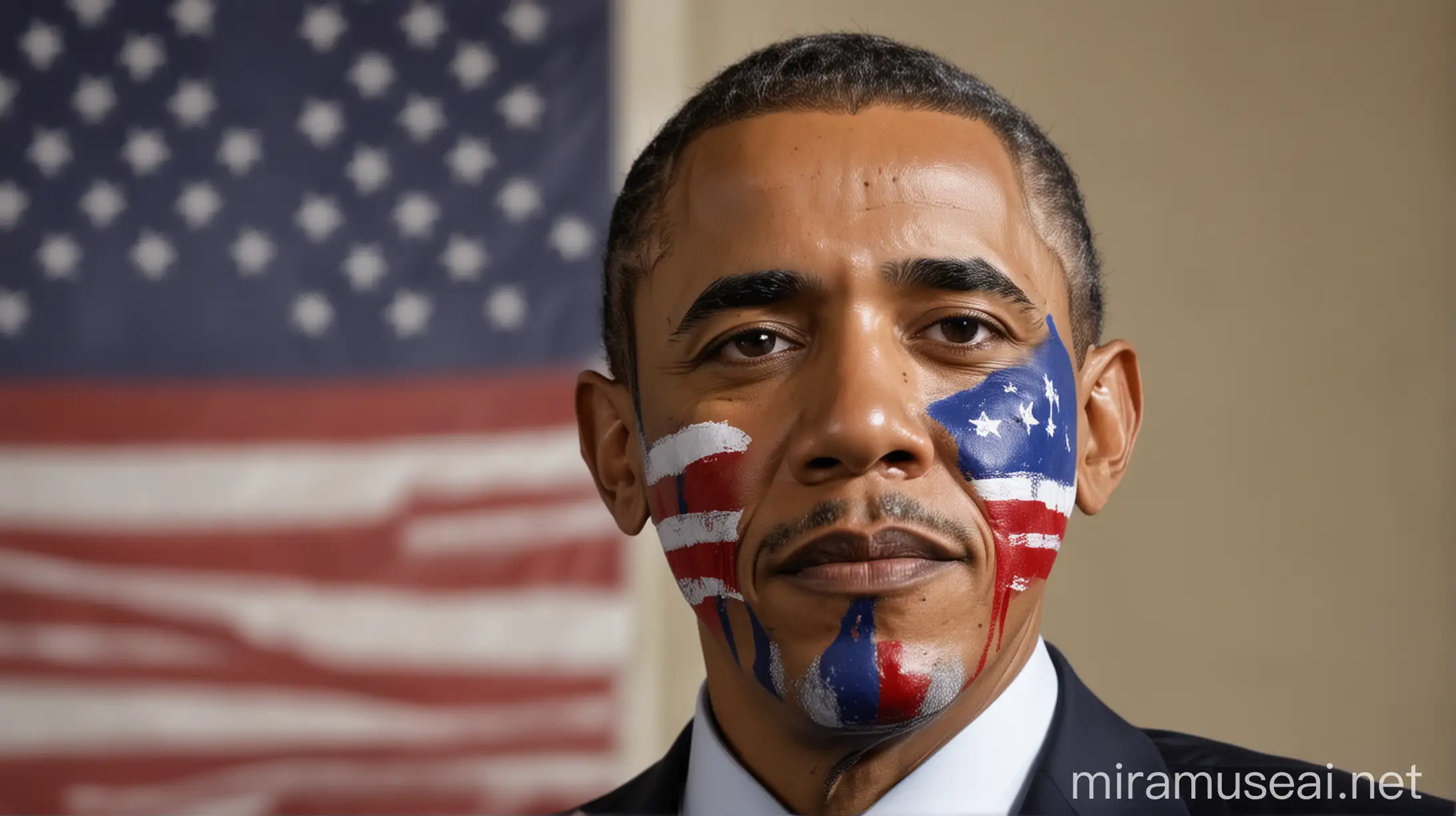 Barack Obama with American Flag Face Paint
