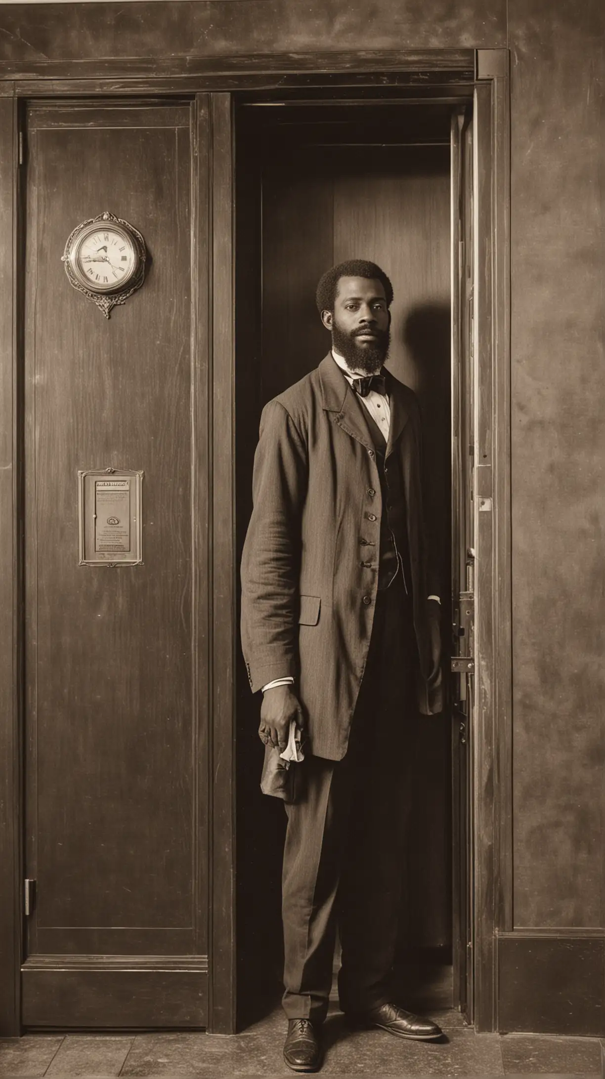 1850s Black Man with Beard Standing in Front of Elevator