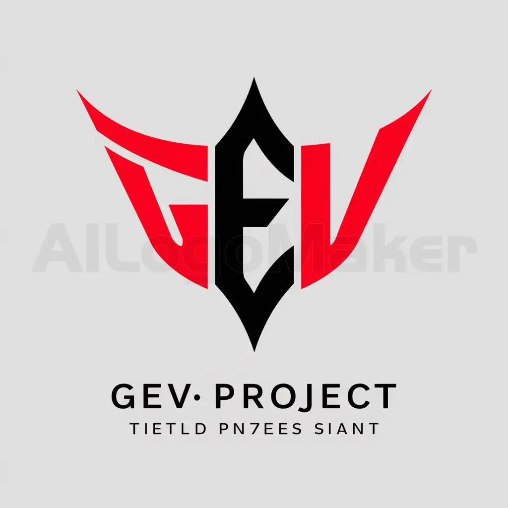 a logo design,with the text "GEV Project", main symbol:Name to Display : GEV ProjectLogo Type: MonogramPrimary Colors: Red (#FF0000) and Black (#000000)Design Style:n- Modern and Minimalist: Create a clean and simple logo with sharp lines and symmetrical shapes.n- Dynamic and Energetic: Use design elements that convey movement and energy.nLetter Composition:n- Integrate the letters 'G', 'E', and 'V' into a cohesive shape that is easily recognizable.n- Experiment with various geometric forms to creatively combine the letters.nTypography: Choose a bold and clear sans-serif font, ensuring each letter is legible and harmonious when combined.nMessage to Convey:n- Professionalism: Present a sense of trust and credibility.n- Boldness: Use red to show strength and passion.n- Elegance: Use black to add a sense of sophistication and stability.,Minimalistic,clear background