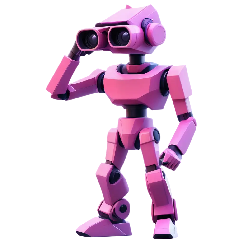 Vivid-Low-Poly-PNG-Illustration-Robot-with-Binoculars-in-Pink-and-Purple